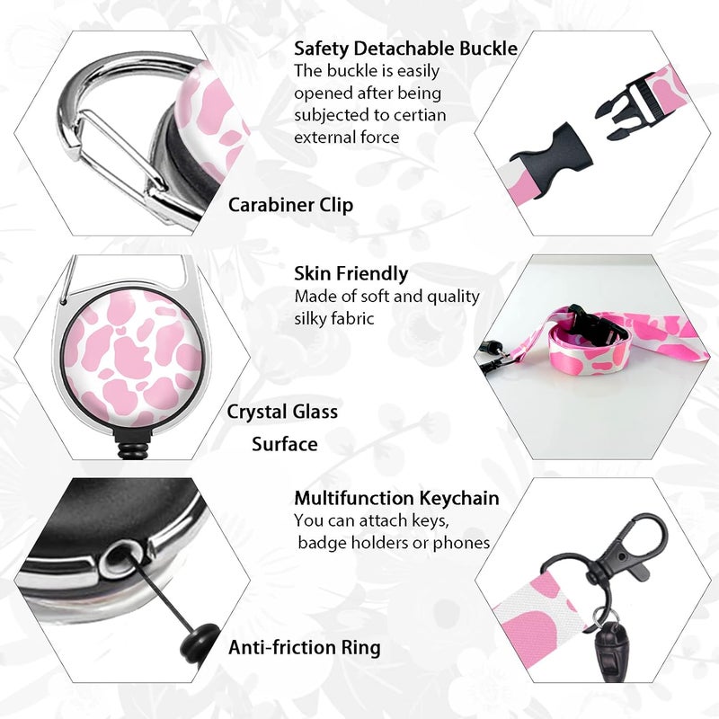 GIANCOMICS Cute Cow Badge Reel Retractable Heavy Duty with 360 Degrees Rotate Carabiner Clip, ID Badge Holder with Detachable Lanyard, ID Holder ID Clip Name Badge Keychain, Nurse Teacher Offfice Gifts - Image 4